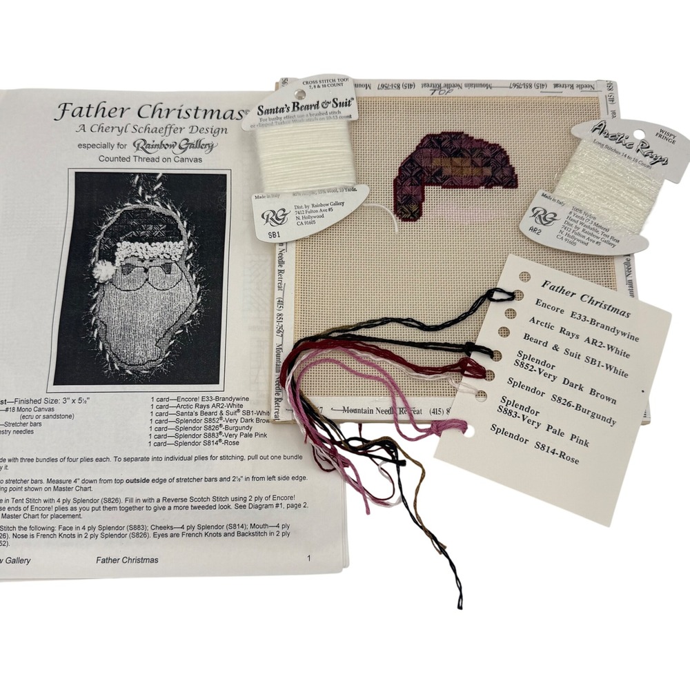 Rainbow Gallery Father Christmas Needlepoint Kit Cheryl Schaeffer Started‎ READ